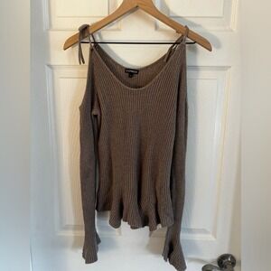 Express cold shoulder knit sweater with bell sleeves size small